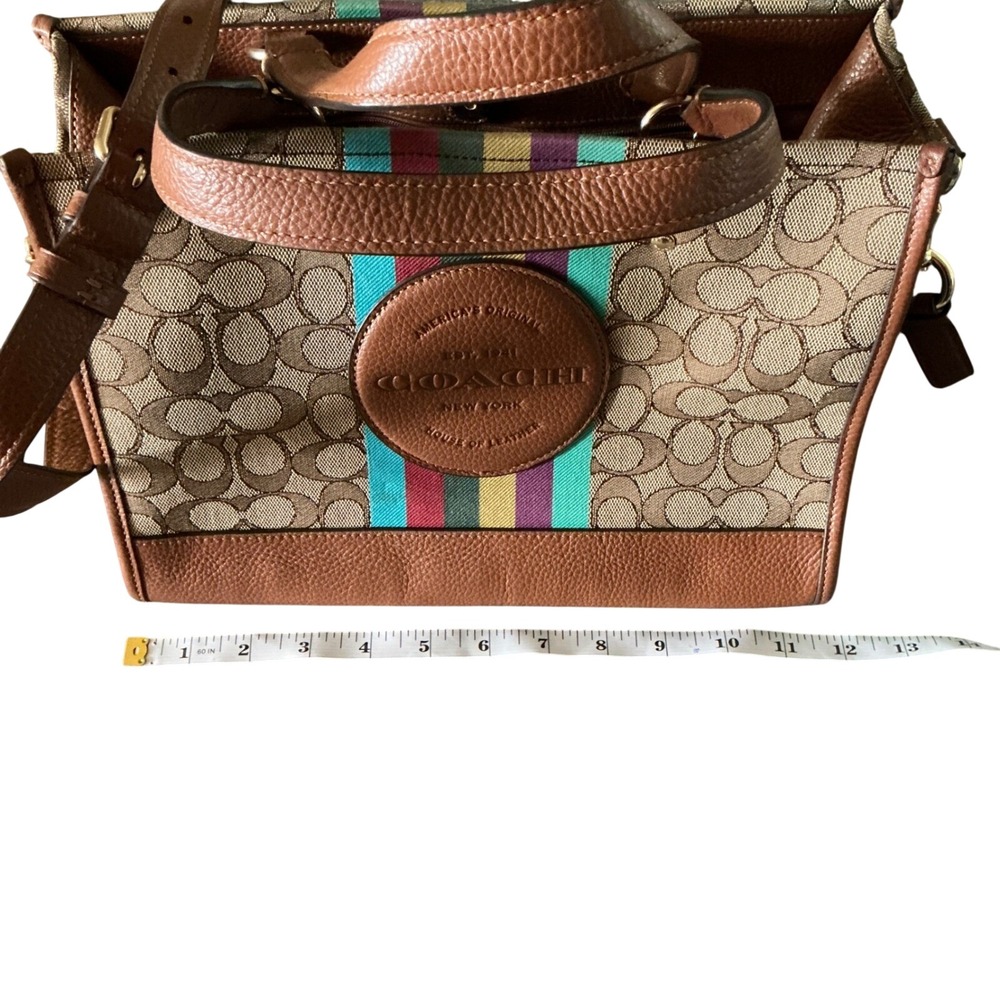 Coach Dempsey Tote 22 Signature Canvas Varsity Stripe Patch C5794 Brown Multi - Picture 11 of 13